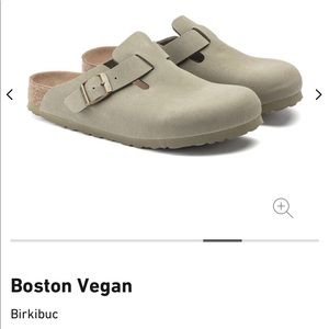 New with box Boston Birkenstocks Vegan in color Khaki Narrow fit